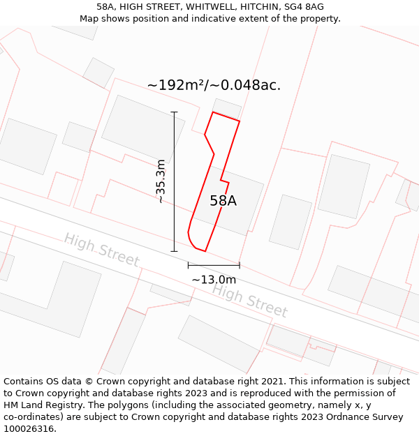 58A, HIGH STREET, WHITWELL, HITCHIN, SG4 8AG: Plot and title map