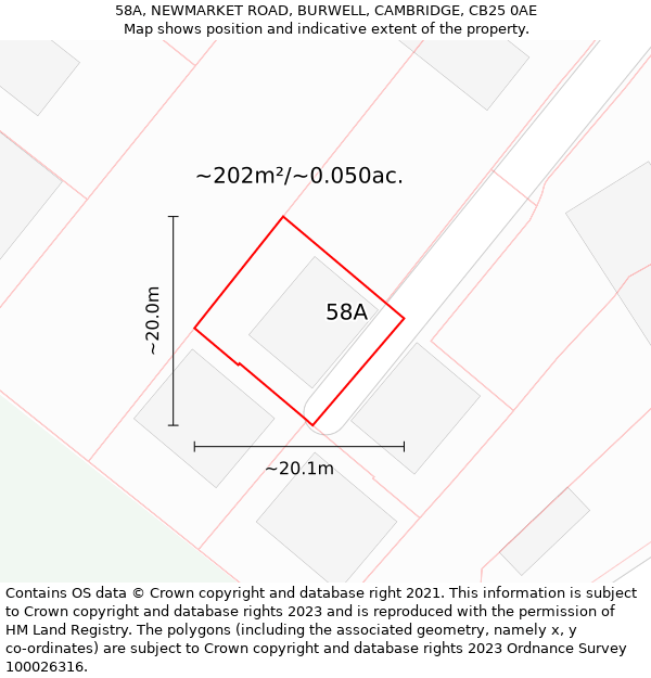 58A, NEWMARKET ROAD, BURWELL, CAMBRIDGE, CB25 0AE: Plot and title map