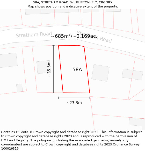 58A, STRETHAM ROAD, WILBURTON, ELY, CB6 3RX: Plot and title map