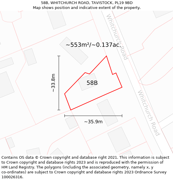 58B, WHITCHURCH ROAD, TAVISTOCK, PL19 9BD: Plot and title map