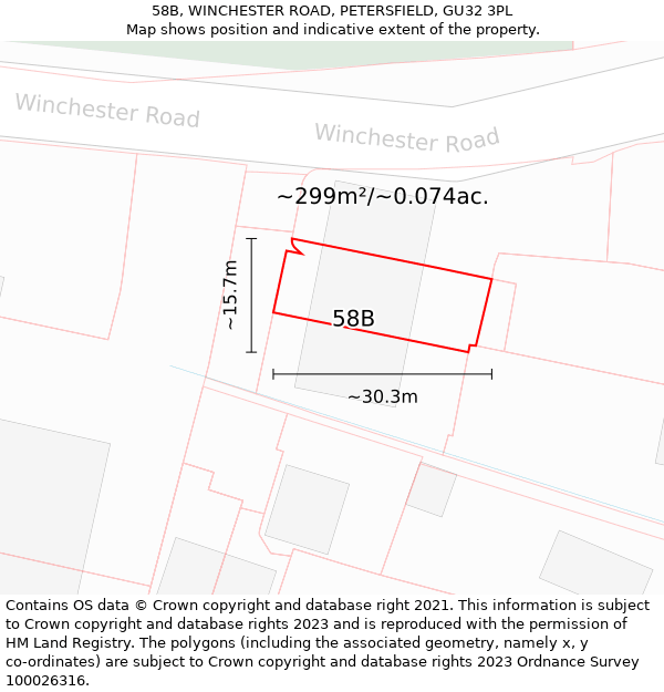 58B, WINCHESTER ROAD, PETERSFIELD, GU32 3PL: Plot and title map