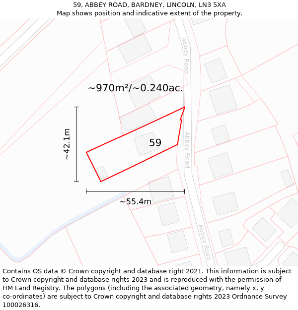 59, ABBEY ROAD, BARDNEY, LINCOLN, LN3 5XA: Plot and title map