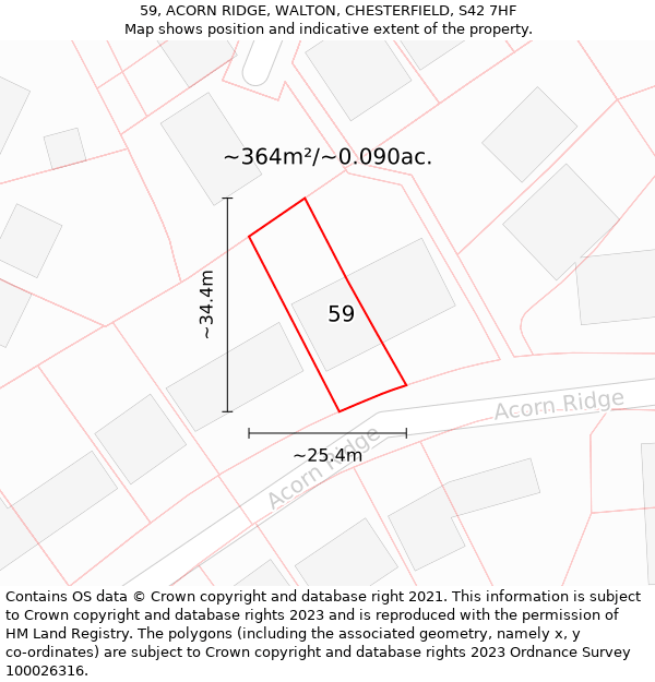 59, ACORN RIDGE, WALTON, CHESTERFIELD, S42 7HF: Plot and title map