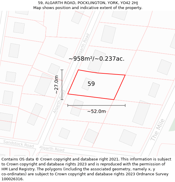 59, ALGARTH ROAD, POCKLINGTON, YORK, YO42 2HJ: Plot and title map