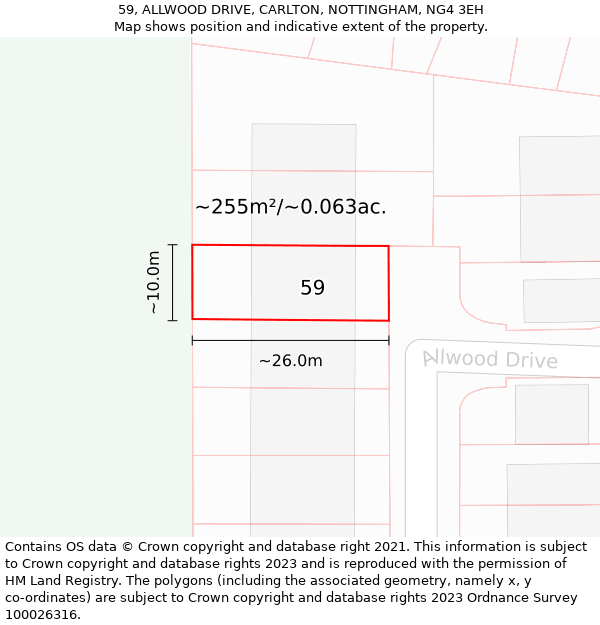 59, ALLWOOD DRIVE, CARLTON, NOTTINGHAM, NG4 3EH: Plot and title map