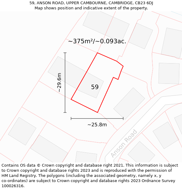 59, ANSON ROAD, UPPER CAMBOURNE, CAMBRIDGE, CB23 6DJ: Plot and title map