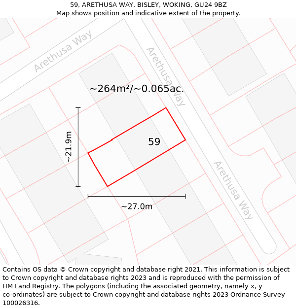 59, ARETHUSA WAY, BISLEY, WOKING, GU24 9BZ: Plot and title map