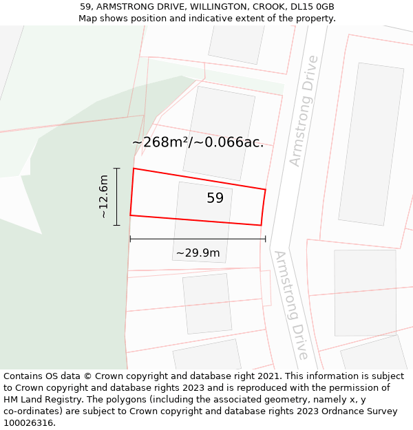 59, ARMSTRONG DRIVE, WILLINGTON, CROOK, DL15 0GB: Plot and title map