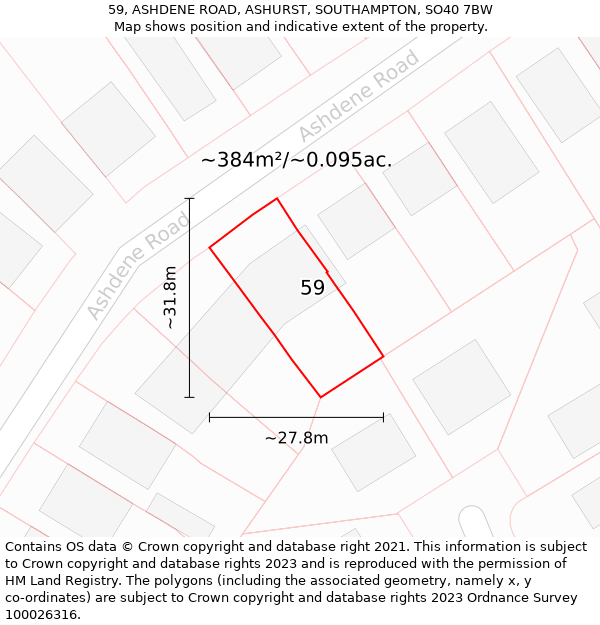 59, ASHDENE ROAD, ASHURST, SOUTHAMPTON, SO40 7BW: Plot and title map