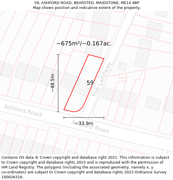 59, ASHFORD ROAD, BEARSTED, MAIDSTONE, ME14 4BP: Plot and title map