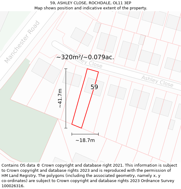 59, ASHLEY CLOSE, ROCHDALE, OL11 3EP: Plot and title map