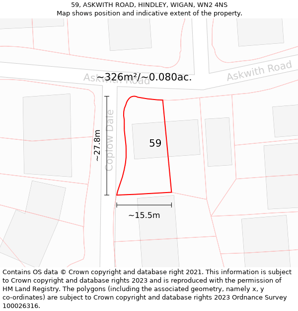 59, ASKWITH ROAD, HINDLEY, WIGAN, WN2 4NS: Plot and title map