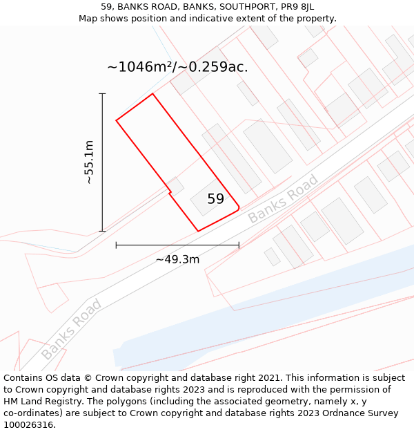 59, BANKS ROAD, BANKS, SOUTHPORT, PR9 8JL: Plot and title map