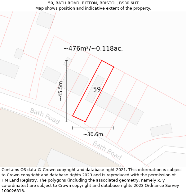 59, BATH ROAD, BITTON, BRISTOL, BS30 6HT: Plot and title map