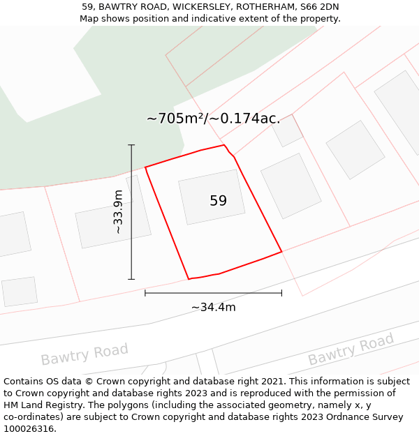 59, BAWTRY ROAD, WICKERSLEY, ROTHERHAM, S66 2DN: Plot and title map