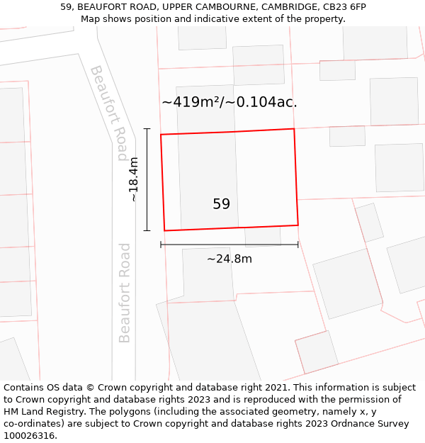 59, BEAUFORT ROAD, UPPER CAMBOURNE, CAMBRIDGE, CB23 6FP: Plot and title map