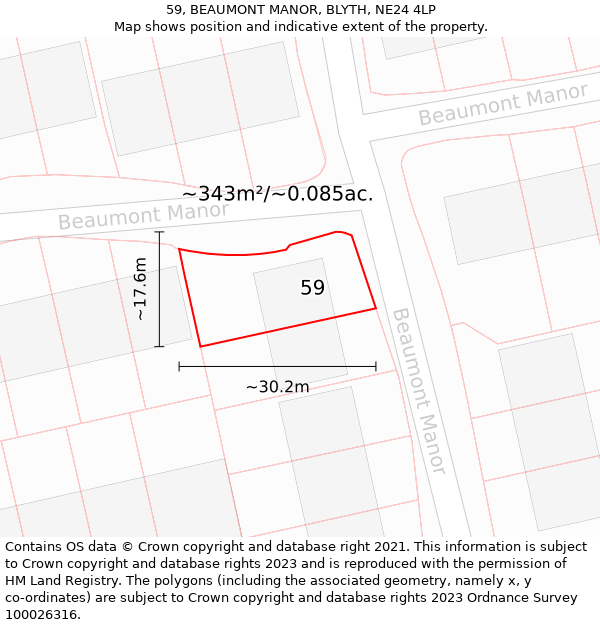 59, BEAUMONT MANOR, BLYTH, NE24 4LP: Plot and title map