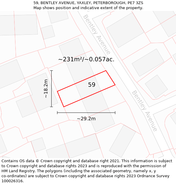 59, BENTLEY AVENUE, YAXLEY, PETERBOROUGH, PE7 3ZS: Plot and title map