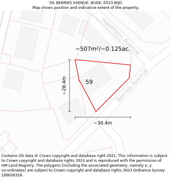 59, BERRIES AVENUE, BUDE, EX23 8QD: Plot and title map