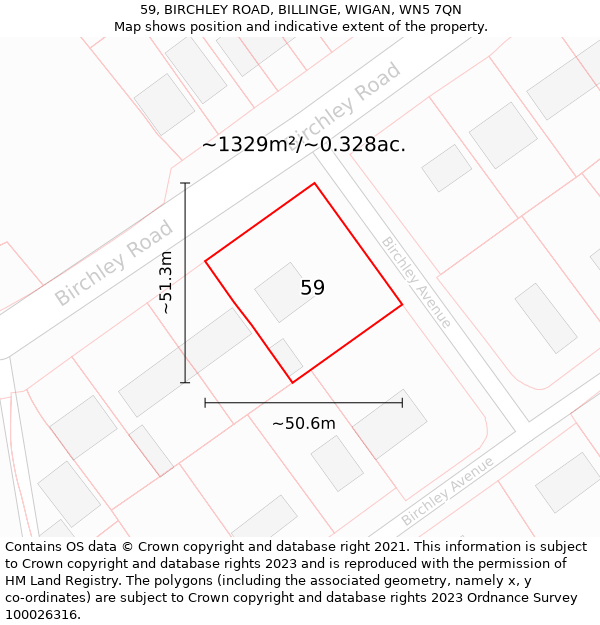 59, BIRCHLEY ROAD, BILLINGE, WIGAN, WN5 7QN: Plot and title map