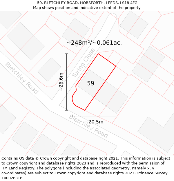 59, BLETCHLEY ROAD, HORSFORTH, LEEDS, LS18 4FG: Plot and title map