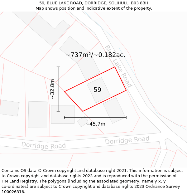 59, BLUE LAKE ROAD, DORRIDGE, SOLIHULL, B93 8BH: Plot and title map