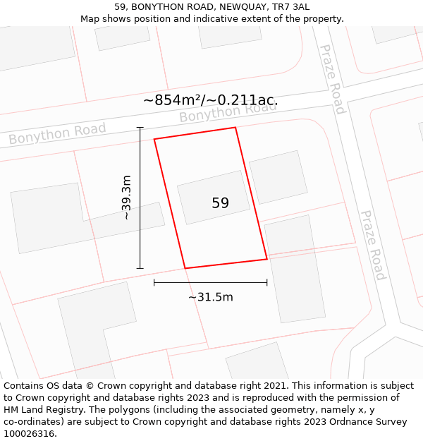 59, BONYTHON ROAD, NEWQUAY, TR7 3AL: Plot and title map