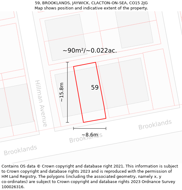 59, BROOKLANDS, JAYWICK, CLACTON-ON-SEA, CO15 2JG: Plot and title map