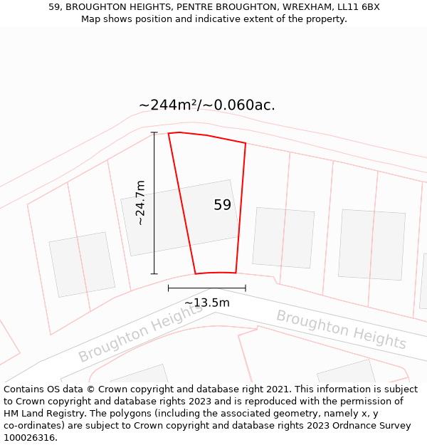 59, BROUGHTON HEIGHTS, PENTRE BROUGHTON, WREXHAM, LL11 6BX: Plot and title map