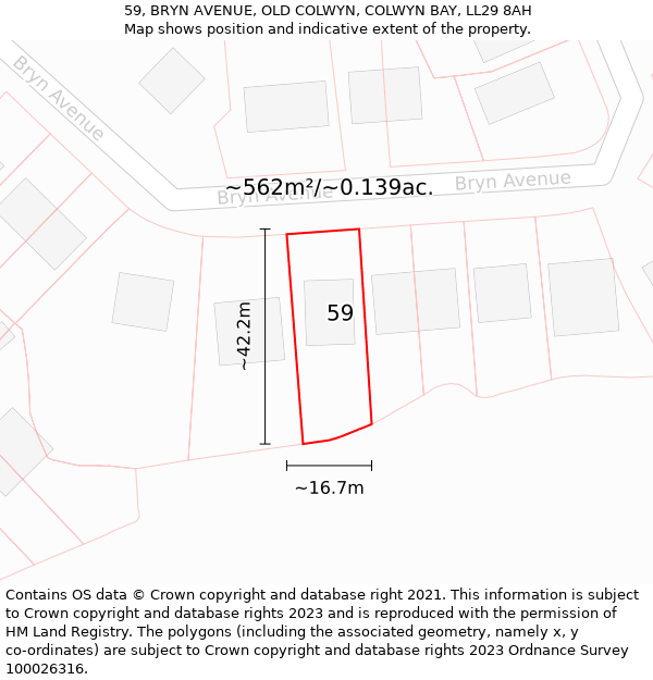 59, BRYN AVENUE, OLD COLWYN, COLWYN BAY, LL29 8AH: Plot and title map