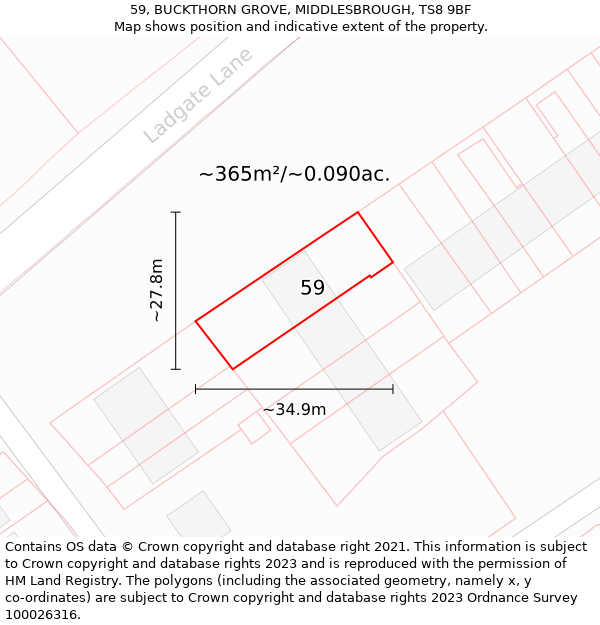 59, BUCKTHORN GROVE, MIDDLESBROUGH, TS8 9BF: Plot and title map