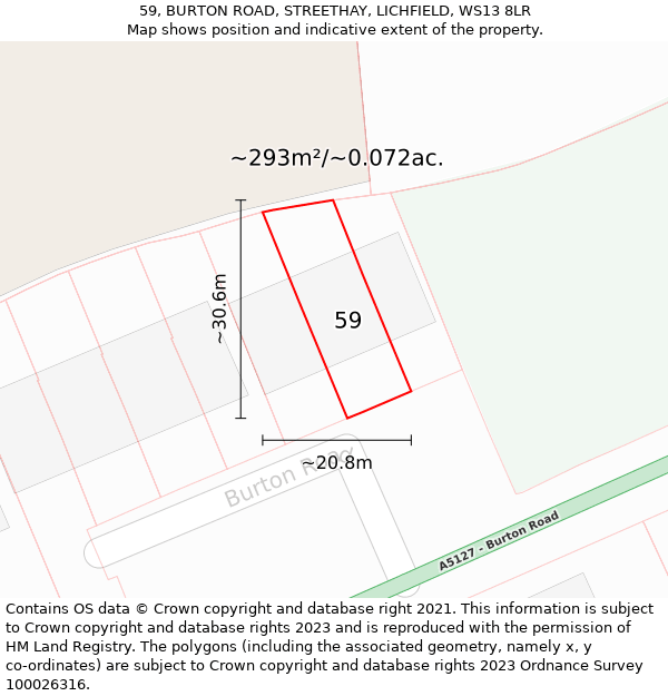 59, BURTON ROAD, STREETHAY, LICHFIELD, WS13 8LR: Plot and title map