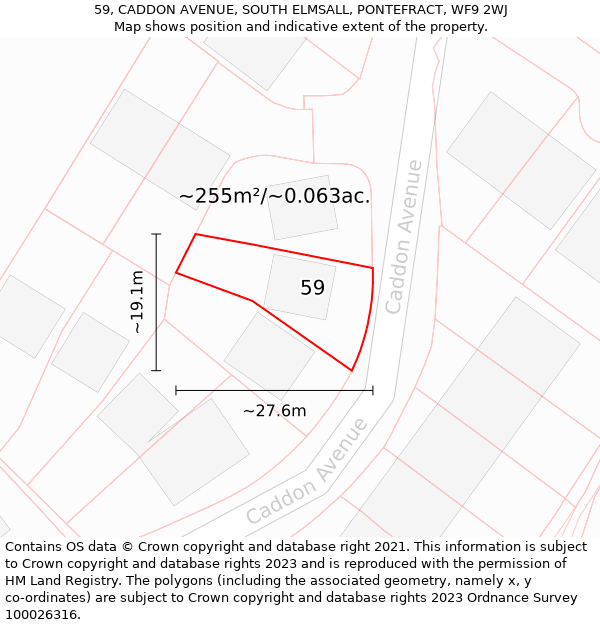 59, CADDON AVENUE, SOUTH ELMSALL, PONTEFRACT, WF9 2WJ: Plot and title map