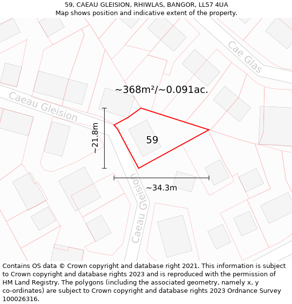 59, CAEAU GLEISION, RHIWLAS, BANGOR, LL57 4UA: Plot and title map