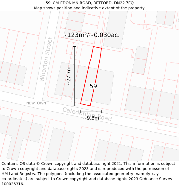 59, CALEDONIAN ROAD, RETFORD, DN22 7EQ: Plot and title map