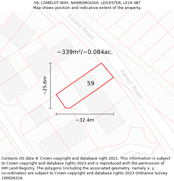 59, CAMELOT WAY, NARBOROUGH, LEICESTER, LE19 3BT: Plot and title map