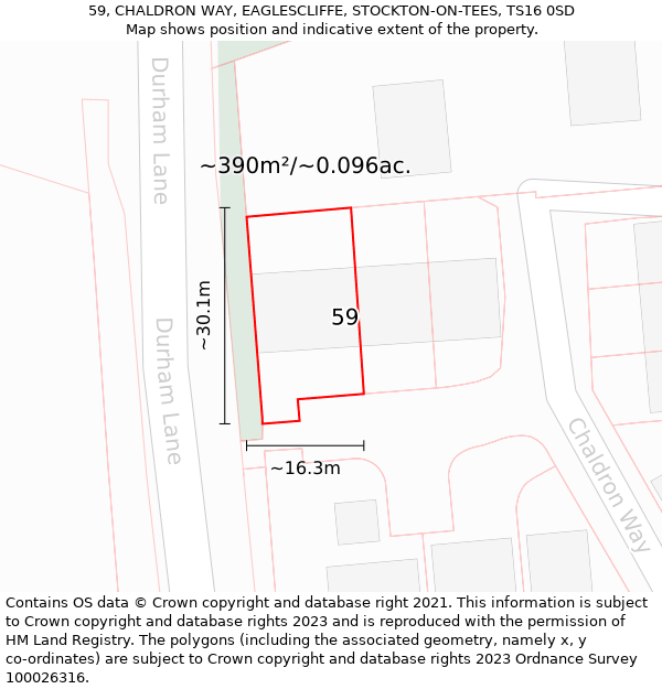 59, CHALDRON WAY, EAGLESCLIFFE, STOCKTON-ON-TEES, TS16 0SD: Plot and title map