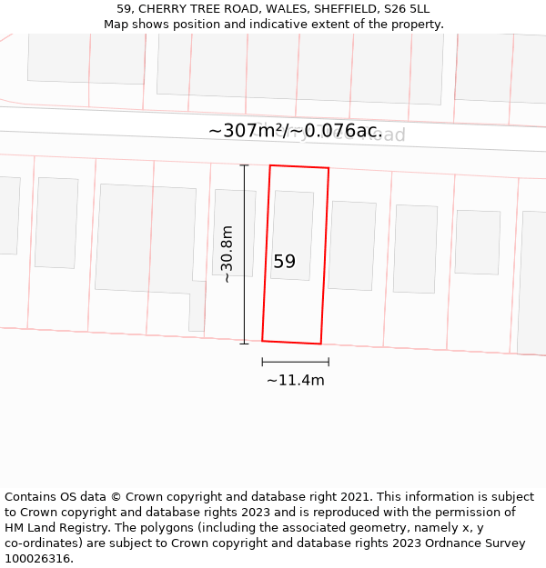 59, CHERRY TREE ROAD, WALES, SHEFFIELD, S26 5LL: Plot and title map