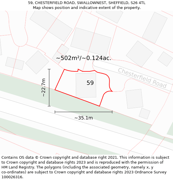 59, CHESTERFIELD ROAD, SWALLOWNEST, SHEFFIELD, S26 4TL: Plot and title map