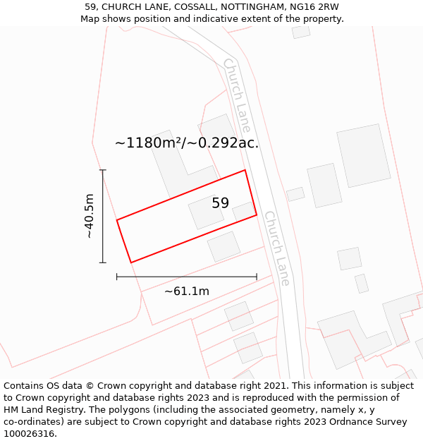 59, CHURCH LANE, COSSALL, NOTTINGHAM, NG16 2RW: Plot and title map