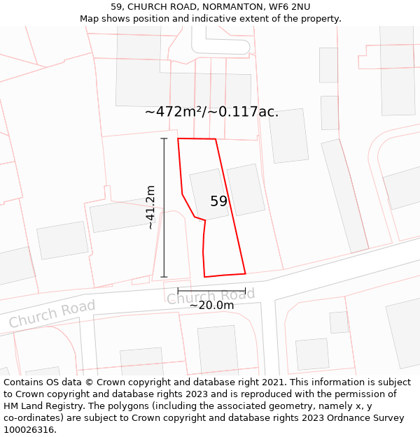 59, CHURCH ROAD, NORMANTON, WF6 2NU: Plot and title map