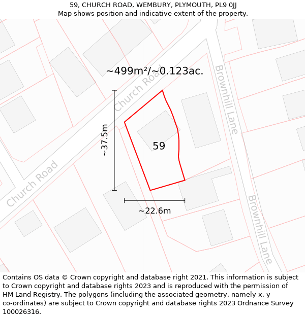 59, CHURCH ROAD, WEMBURY, PLYMOUTH, PL9 0JJ: Plot and title map