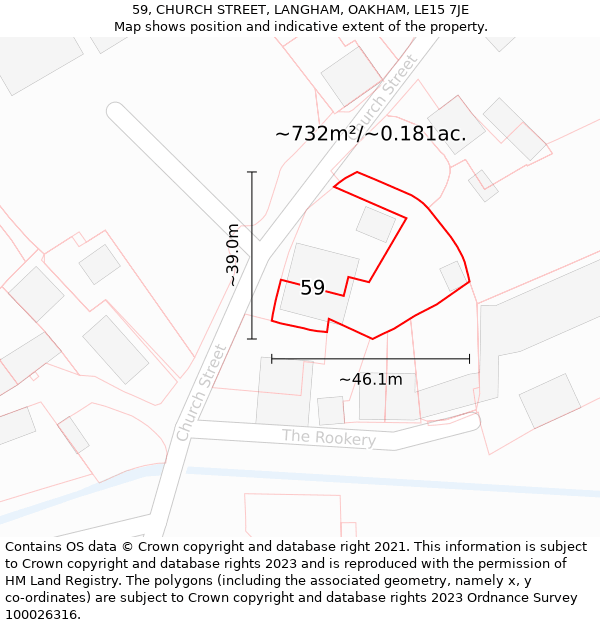 59, CHURCH STREET, LANGHAM, OAKHAM, LE15 7JE: Plot and title map