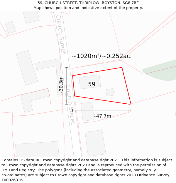 59, CHURCH STREET, THRIPLOW, ROYSTON, SG8 7RE: Plot and title map