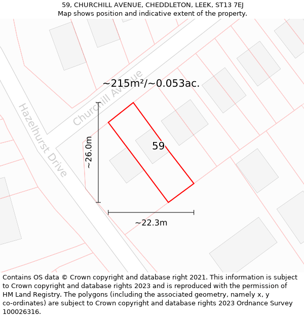 59, CHURCHILL AVENUE, CHEDDLETON, LEEK, ST13 7EJ: Plot and title map