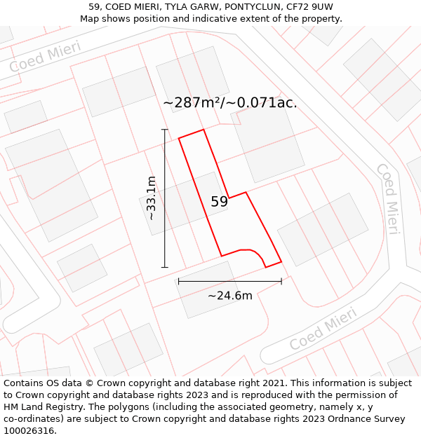 59, COED MIERI, TYLA GARW, PONTYCLUN, CF72 9UW: Plot and title map