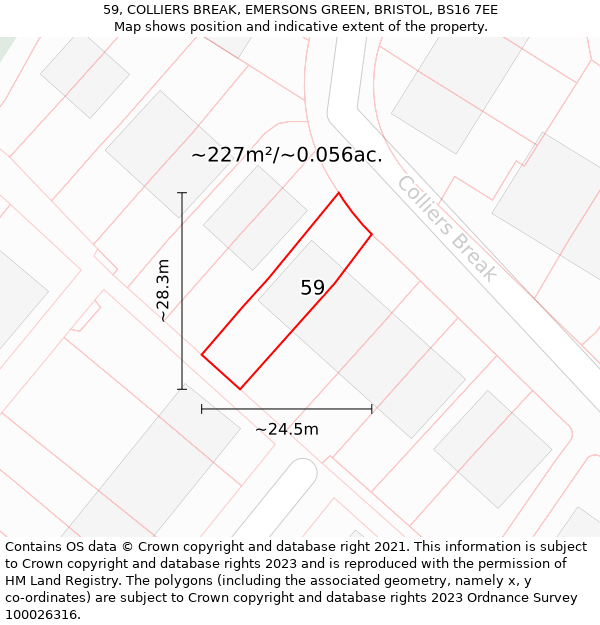 59, COLLIERS BREAK, EMERSONS GREEN, BRISTOL, BS16 7EE: Plot and title map