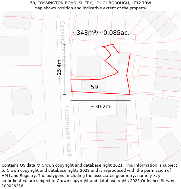 59, COSSINGTON ROAD, SILEBY, LOUGHBOROUGH, LE12 7RW: Plot and title map