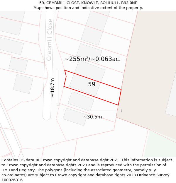 59, CRABMILL CLOSE, KNOWLE, SOLIHULL, B93 0NP: Plot and title map