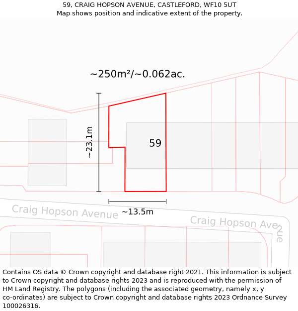 59, CRAIG HOPSON AVENUE, CASTLEFORD, WF10 5UT: Plot and title map